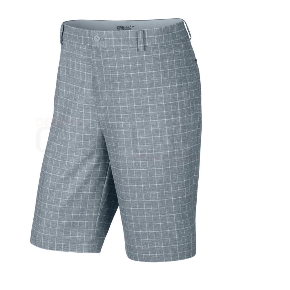 Nike Golf Tour Performance Shorts Mens 40 Grey White Plaid Windowpane Check